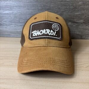 Bacardi Hat Cap Strap Back Brown Tan Patch Embroidered Promo Mens Canvas Trucker
